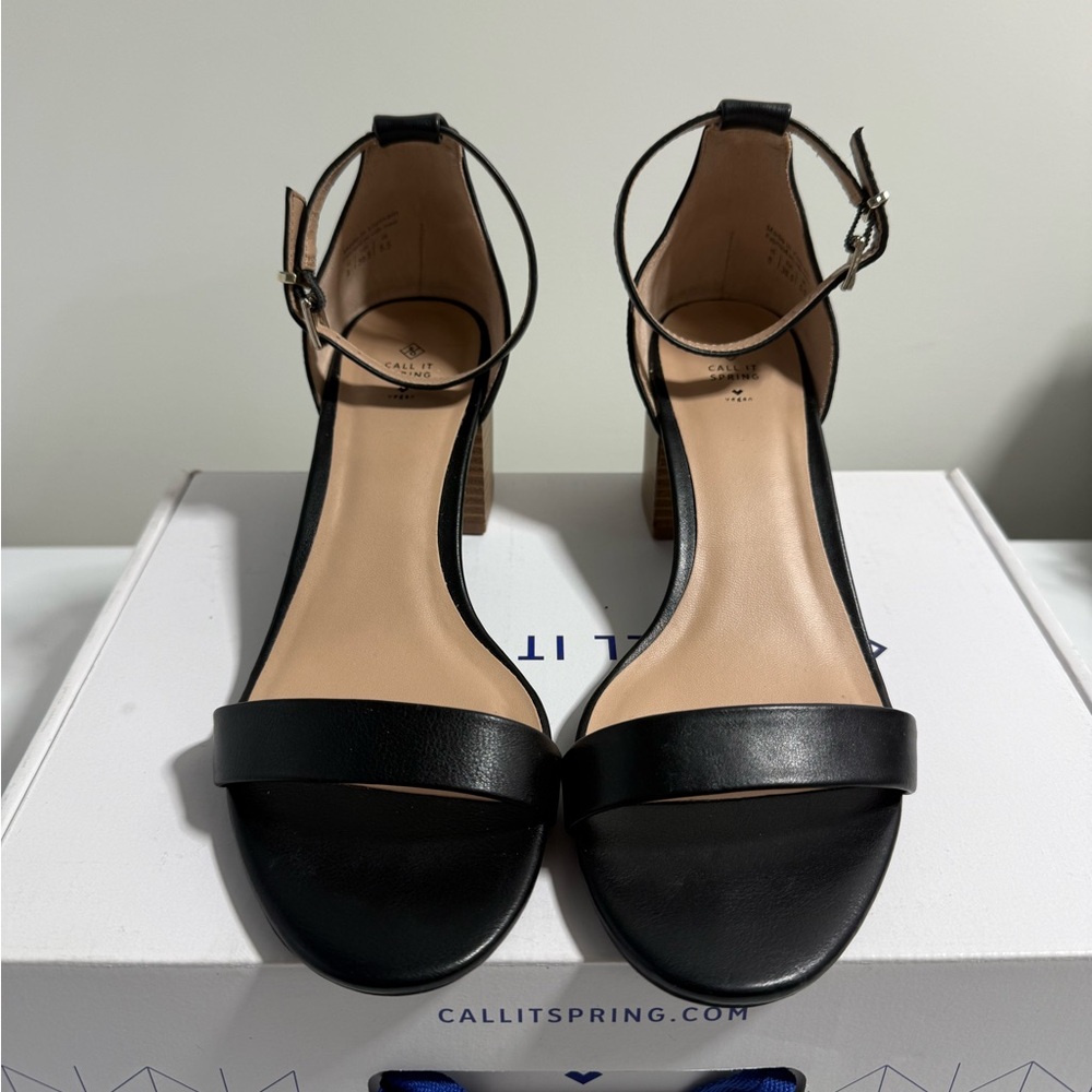 Call It Spring Black Ankle-Strap Block Heels